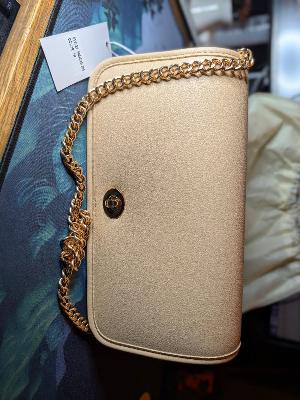 Marilyn Monroe Tan Faux Leather Clutch Purse Shoulder Bag Gold Chain MM-EQ32200